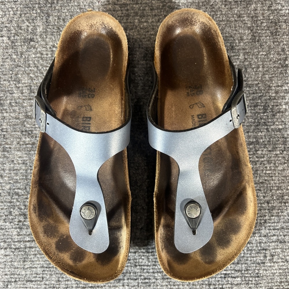 Birkenstock Gizeh - Birko-Flor Metallic Blue Sandals EU 38/ US 7.5 - Picture 12 of 15